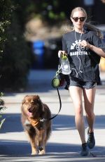 AMANDA SEYFRIED in Shorts with Her Dog Finn Out in West Hollywood