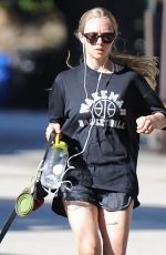 AMANDA SEYFRIED in Shorts with Her Dog Finn Out in West Hollywood