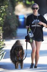 AMANDA SEYFRIED in Shorts with Her Dog Finn Out in West Hollywood