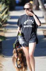 AMANDA SEYFRIED in Shorts with Her Dog Finn Out in West Hollywood