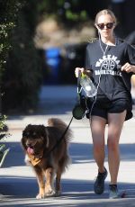 AMANDA SEYFRIED in Shorts with Her Dog Finn Out in West Hollywood