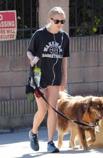 AMANDA SEYFRIED in Shorts with Her Dog Finn Out in West Hollywood