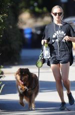 AMANDA SEYFRIED in Shorts with Her Dog Finn Out in West Hollywood