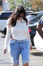 KIM KARDASHIAN in Denim and Kanye West Leaves a Movie Theater in Valabasas