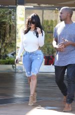 KIM KARDASHIAN in Denim and Kanye West Leaves a Movie Theater in Valabasas