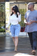 KIM KARDASHIAN in Denim and Kanye West Leaves a Movie Theater in Valabasas