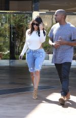 KIM KARDASHIAN in Denim and Kanye West Leaves a Movie Theater in Valabasas