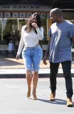 KIM KARDASHIAN in Denim and Kanye West Leaves a Movie Theater in Valabasas