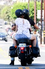 LILY COLLINS and Boyfriend Riding a Motorcycle Out in Los Angeles