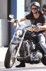 LILY COLLINS and Boyfriend Riding a Motorcycle Out in Los Angeles