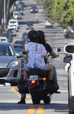 LILY COLLINS and Boyfriend Riding a Motorcycle Out in Los Angeles