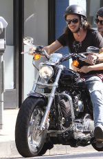 LILY COLLINS and Boyfriend Riding a Motorcycle Out in Los Angeles