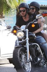 LILY COLLINS and Boyfriend Riding a Motorcycle Out in Los Angeles