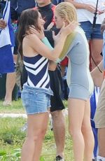 MINKA KELLY and RACHAEL TAYLOR Kissing on Set of Charlie