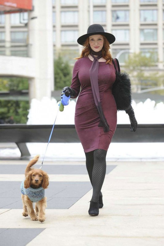 CHRISTINA HENDRICK Walks Her Dog