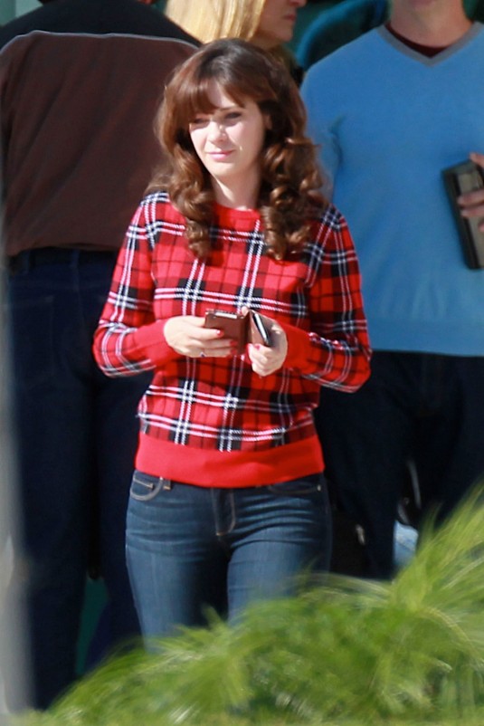 ZOOEY DESCHANEL on the New Girl Set