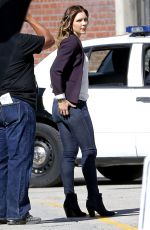 KATHARINE MCPHEE in Jeans on the Set of Scorpion in Los Angeles