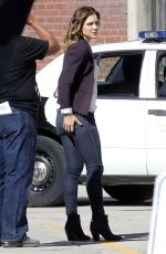KATHARINE MCPHEE in Jeans on the Set of Scorpion in Los Angeles