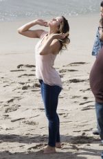 KATHARINE MCPHEE on the Set of Scorpion at a Beach in Malibu