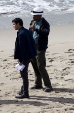 KATHARINE MCPHEE on the Set of Scorpion at a Beach in Malibu