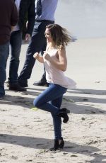 KATHARINE MCPHEE on the Set of Scorpion at a Beach in Malibu