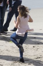 KATHARINE MCPHEE on the Set of Scorpion at a Beach in Malibu