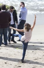 KATHARINE MCPHEE on the Set of Scorpion at a Beach in Malibu