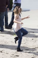 KATHARINE MCPHEE on the Set of Scorpion at a Beach in Malibu