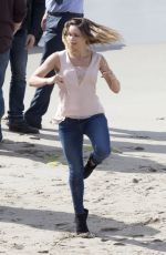 KATHARINE MCPHEE on the Set of Scorpion at a Beach in Malibu