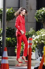 KENDALL JENNER All in Red on the Set of a Photoshoot in Los Angeles