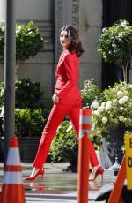 KENDALL JENNER All in Red on the Set of a Photoshoot in Los Angeles