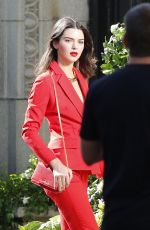 KENDALL JENNER All in Red on the Set of a Photoshoot in Los Angeles