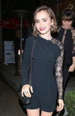 LILY COLLINS Leaves Il Cielo Restaurant in Beverly Hills