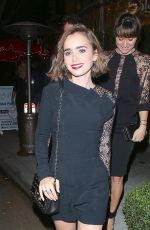 LILY COLLINS Leaves Il Cielo Restaurant in Beverly Hills