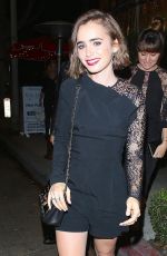 LILY COLLINS Leaves Il Cielo Restaurant in Beverly Hills