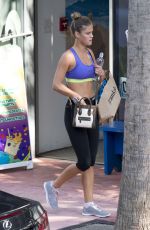 NINA AGDAL in Sport Bra and Leggings Riding a Bike Out in Miami