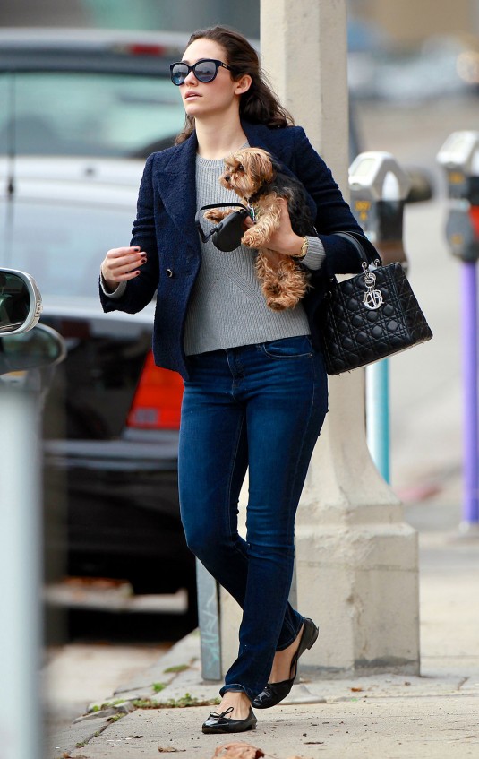EMMY ROSSUM Walks Her Dog