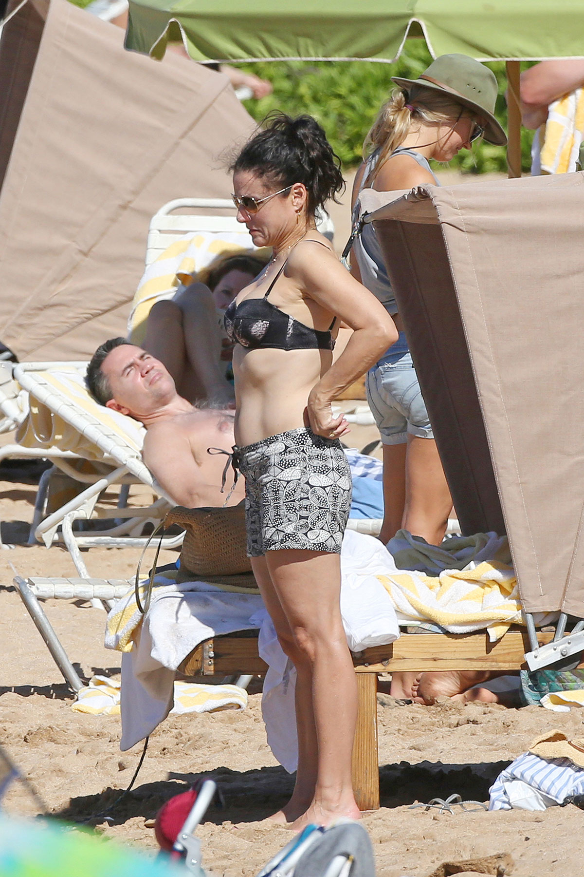 JULIA LOUIS-DREYFUS in Bikini Top at a Beach in Maui.