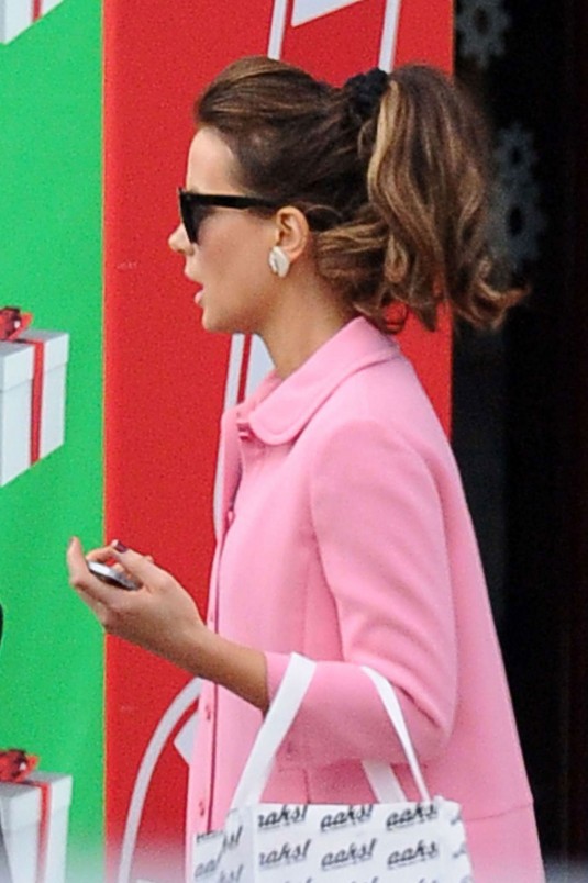 KATE BECKINSALE in Pink Coat