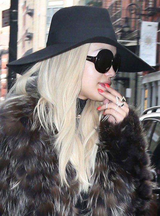 RITA ORA in Fur Coat Out in New York