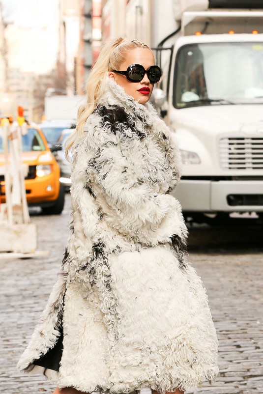 RITA ORA in Fur Coat