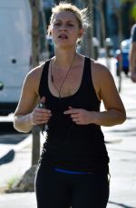 CLAIRE DANES in Leggings and Tank Top Jogging on Sunset Boulevard