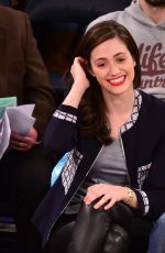 EMMY ROSSUM and Sam Esmail at Knicks vs Mavericks Game in New York