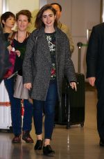 LILY COLLINS at Narita International Airport in Tokyo