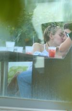 MILEY CYRUS and Patrick Schwarzenegger at a Restaurant in Malibu