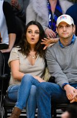 Pregnant MILA KUNIS and Ashton Kutcher at LA Lakers Game in Los Angeles