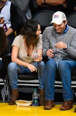 Pregnant MILA KUNIS and Ashton Kutcher at LA Lakers Game in Los Angeles