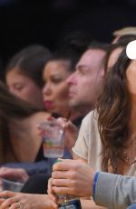 Pregnant MILA KUNIS and Ashton Kutcher at LA Lakers Game in Los Angeles