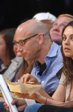 Pregnant MILA KUNIS and Ashton Kutcher at LA Lakers Game in Los Angeles