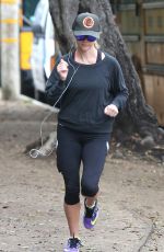 REESE WITHERSPOON in Leggings Out Jogging in Brentwood 0512